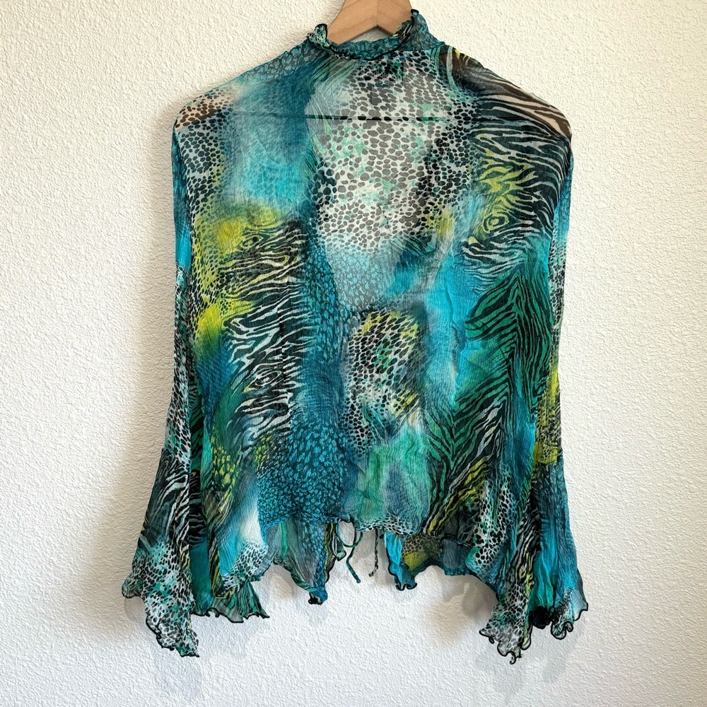 Joseph Ribkoff Women's Size 14 Front Tie Cardigan Sheer Animal Print Y2K Fairy - Picture 7 of 13